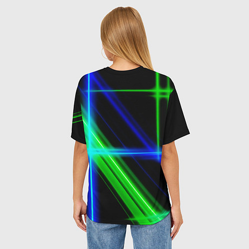Женская футболка оверсайз Color blue black green / 3D-принт – фото 4