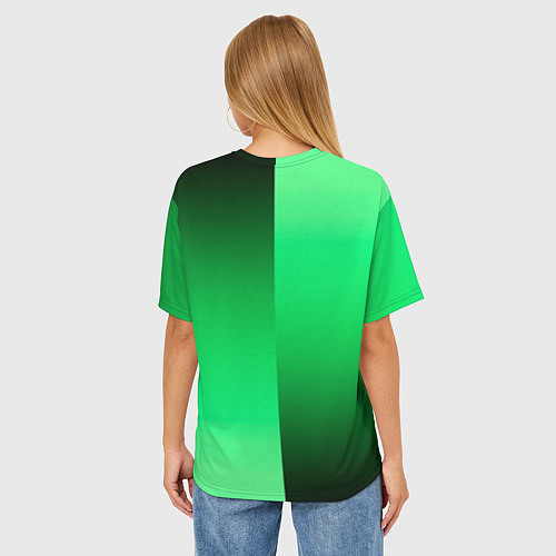 Женская футболка оверсайз Чёрно-зелёный градиент пополам / 3D-принт – фото 4