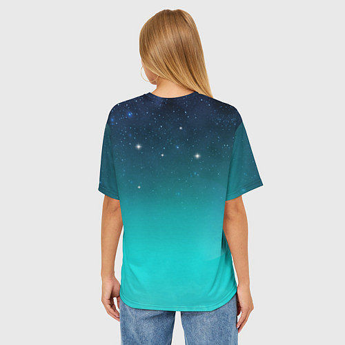 Женская футболка оверсайз Мишка в космосе на фоне звезд / 3D-принт – фото 4