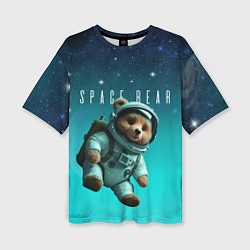 Женская футболка оверсайз Мишка в космосе на фоне звезд
