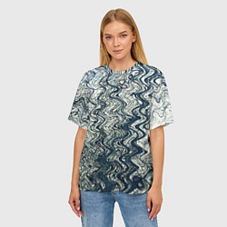 Футболка оверсайз женская Бело-синий искажённые абстрактные линии, цвет: 3D-принт — фото 2
