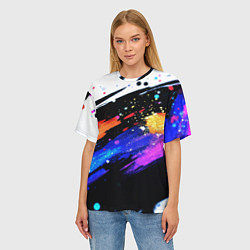 Футболка оверсайз женская Разноцветные блестящие кляксы - текстура, цвет: 3D-принт — фото 2