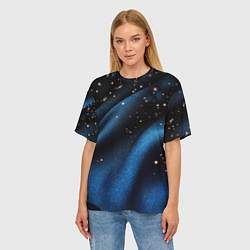 Футболка оверсайз женская Синяя волнистая текстура на черном, цвет: 3D-принт — фото 2