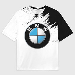Футболка оверсайз женская BMW лого на бело-черном, цвет: 3D-принт
