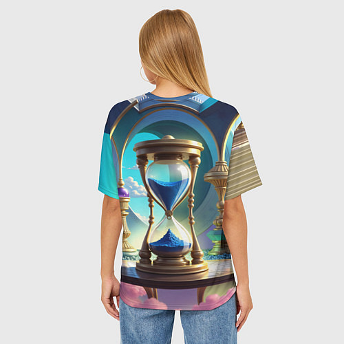Женская футболка оверсайз Абстрактные песочные часы с синим песком / 3D-принт – фото 4