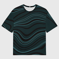 Футболка оверсайз женская Тёмный синий волнистые полосы, цвет: 3D-принт