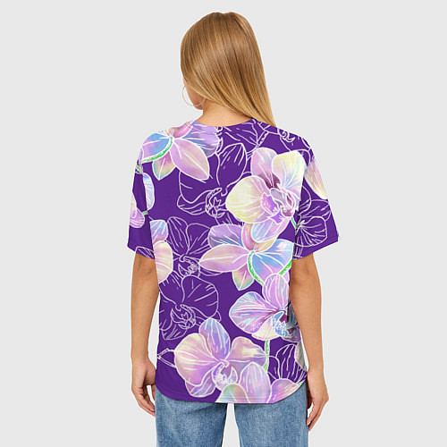 Женская футболка оверсайз Японские акварельные орхидеи / 3D-принт – фото 4