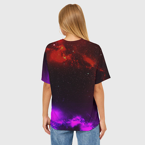 Женская футболка оверсайз Космонавт пламенный / 3D-принт – фото 4