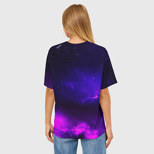 Женская футболка оверсайз Космонавт в неоновых облаках / 3D-принт – фото 4