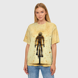 Футболка оверсайз женская Трековый велосипедист на бежевом, цвет: 3D-принт — фото 2