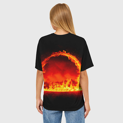 Женская футболка оверсайз Трековый велосипедист в огне / 3D-принт – фото 4