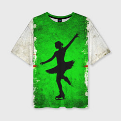 Женская футболка оверсайз Фигуристка на зеленом
