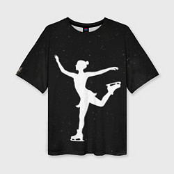 Женская футболка оверсайз Силуэт фигуристки на черном