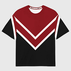 Футболка оверсайз женская Красный с чёрным и белые полосы, цвет: 3D-принт