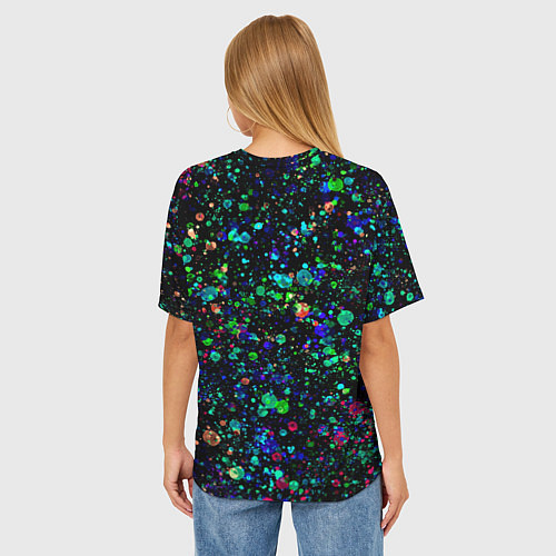 Женская футболка оверсайз Чёрный с брызгами сине-зелёными абстракция / 3D-принт – фото 4