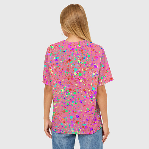 Женская футболка оверсайз Розовый с разноцветными брызгами / 3D-принт – фото 4