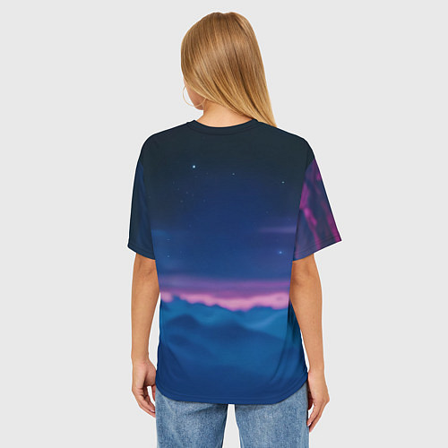 Женская футболка оверсайз Синий космонавт с красным черепом / 3D-принт – фото 4