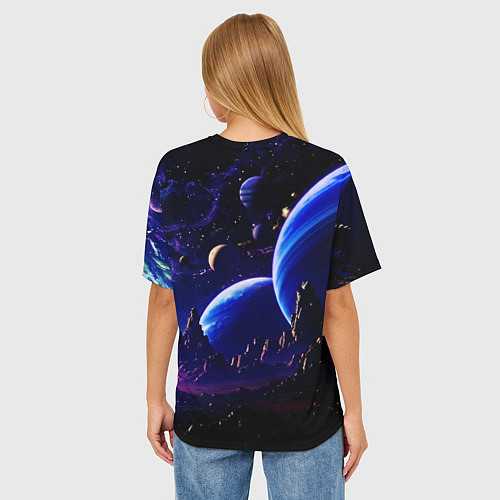 Женская футболка оверсайз Фантастический космос тёмно-синий / 3D-принт – фото 4