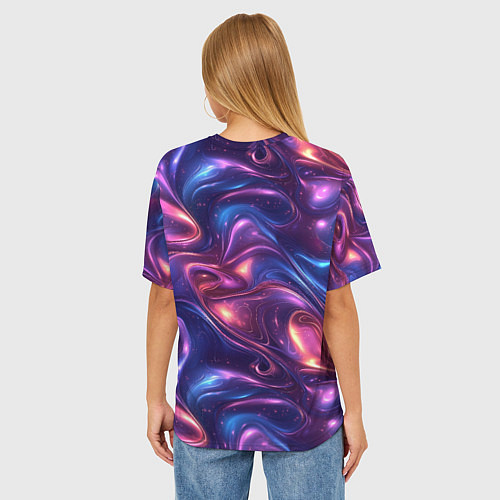 Женская футболка оверсайз Абстрактные волны и завитки - сине-фиолетовый патт / 3D-принт – фото 4