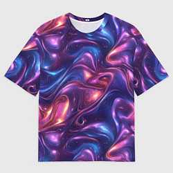 Футболка оверсайз женская Абстрактные волны и завитки - сине-фиолетовый патт, цвет: 3D-принт