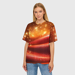 Футболка оверсайз женская Красная волнистая текстура с блеском, цвет: 3D-принт — фото 2