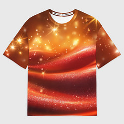 Футболка оверсайз женская Красная волнистая текстура с блеском, цвет: 3D-принт