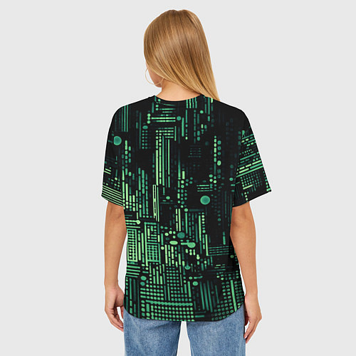 Женская футболка оверсайз Чёрно-зелёный абстракция точки полоски / 3D-принт – фото 4