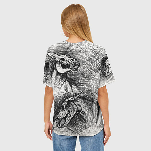 Женская футболка оверсайз Черепа лошадей / 3D-принт – фото 4