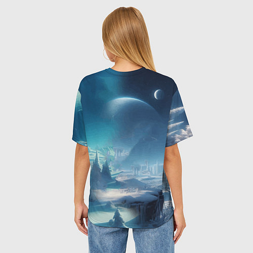 Женская футболка оверсайз Снежный динозавр - история вымирания / 3D-принт – фото 4