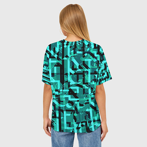 Женская футболка оверсайз Неоновый голубой объёмный эффект / 3D-принт – фото 4