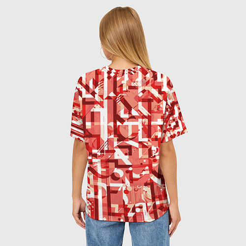 Женская футболка оверсайз Красно-белый объёмный эффект / 3D-принт – фото 4