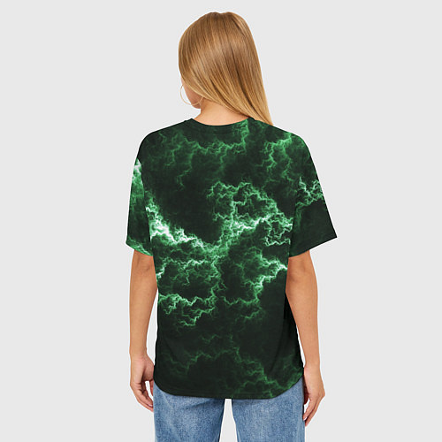 Женская футболка оверсайз Lightning green line / 3D-принт – фото 4