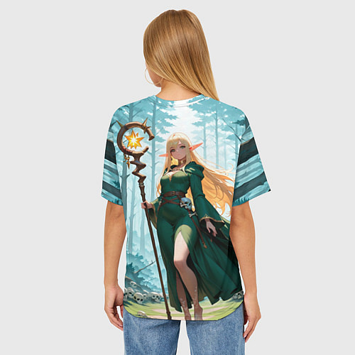 Женская футболка оверсайз Эльфийская ведьма в лесу среди черепов / 3D-принт – фото 4
