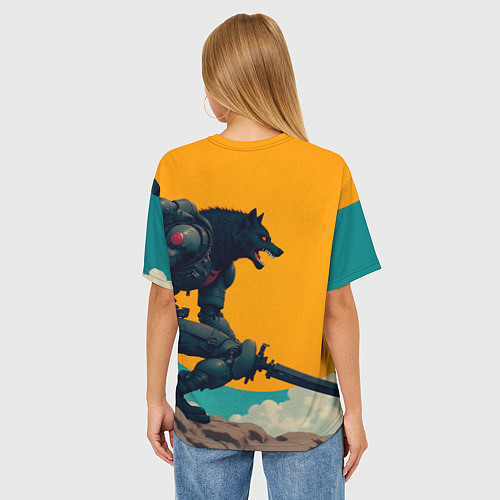 Женская футболка оверсайз Киберчеловек-волк / 3D-принт – фото 4