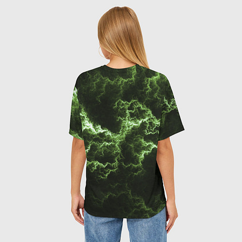 Женская футболка оверсайз Lightning green glow / 3D-принт – фото 4