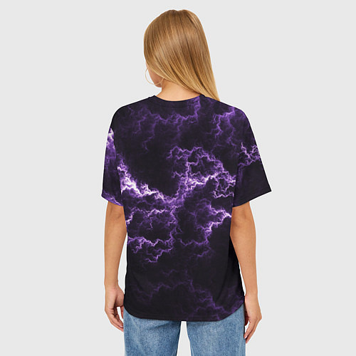 Женская футболка оверсайз Lightning purple flicker / 3D-принт – фото 4