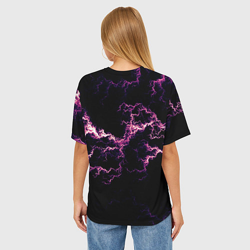 Женская футболка оверсайз Lightning pink glow / 3D-принт – фото 4