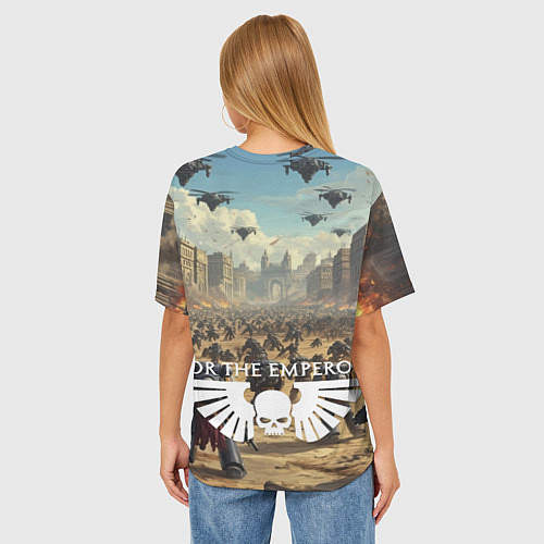 Женская футболка оверсайз Warhammer 40k поле боя / 3D-принт – фото 4