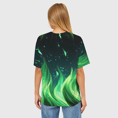 Женская футболка оверсайз Россия на фоне зеленого огня / 3D-принт – фото 4