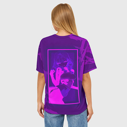 Женская футболка оверсайз Anime girl neon / 3D-принт – фото 4