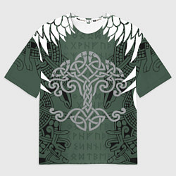 Футболка оверсайз женская Древние руны и древо жизни с крыльями, цвет: 3D-принт