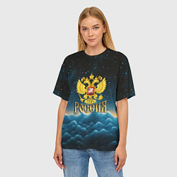 Футболка оверсайз женская Россия - герб на синем небе, цвет: 3D-принт — фото 2