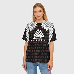 Футболка оверсайз женская Асгард на фоне рун и валькнут, цвет: 3D-принт — фото 2