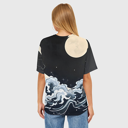 Женская футболка оверсайз Японские волны и луна / 3D-принт – фото 4