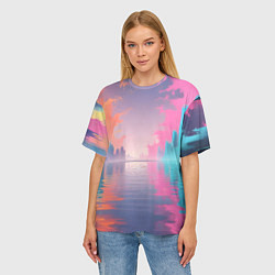 Футболка оверсайз женская Город в розовом тумане, цвет: 3D-принт — фото 2