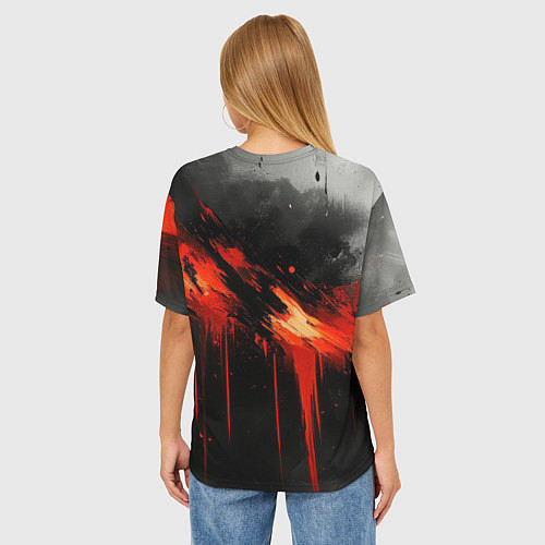 Женская футболка оверсайз Герб России - красная краска на черном / 3D-принт – фото 4