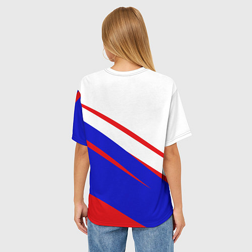 Женская футболка оверсайз Россия бело-сине-красный / 3D-принт – фото 4