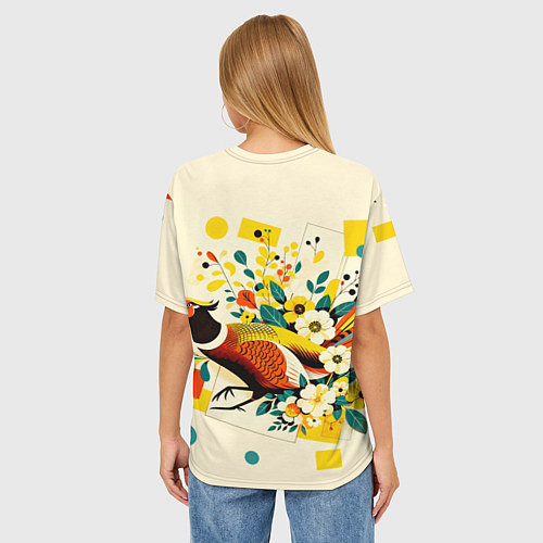 Женская футболка оверсайз Абстракция фазан / 3D-принт – фото 4