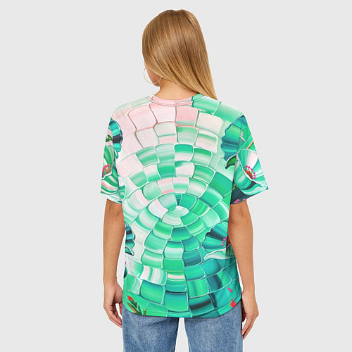 Женская футболка оверсайз Психоделика -зелёные цветы / 3D-принт – фото 4