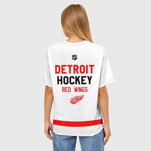 Женская футболка оверсайз Detroit Red Wings white / 3D-принт – фото 4